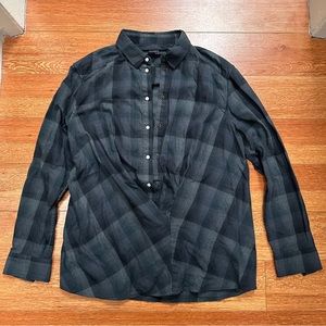 AllSaints Kayla Teal Plaid Shirt US size 8 asymmetrical snap button top